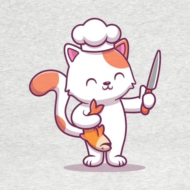 Cute Chef Cat Holding Fish And Knife by Catalyst Labs